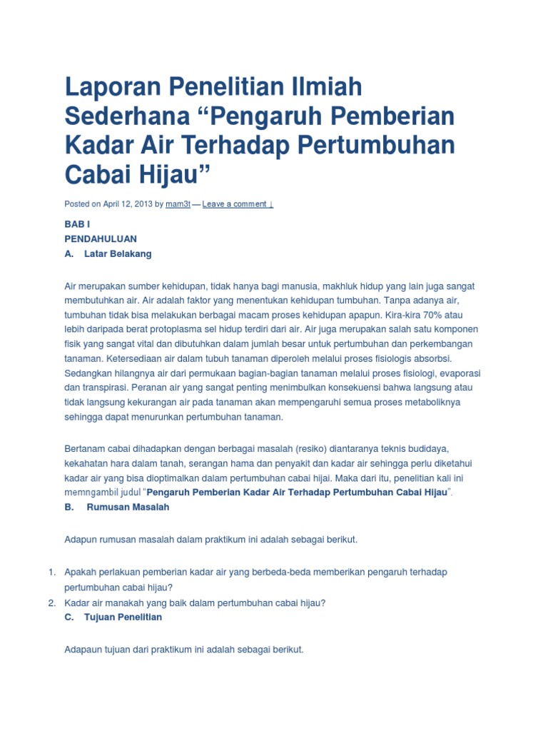 Contoh Laporan Penelitian Ilmiah Contoh AJa