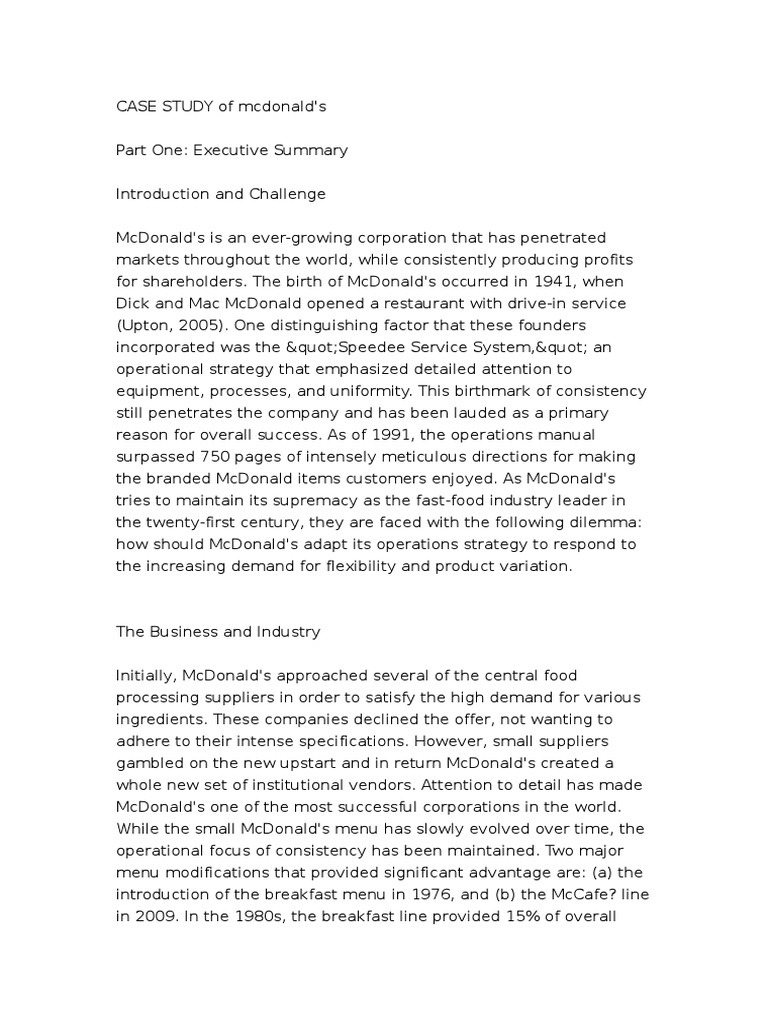 McDonald's Operations Strategy Case Study | PDF | Mc Donald's | Fast ...