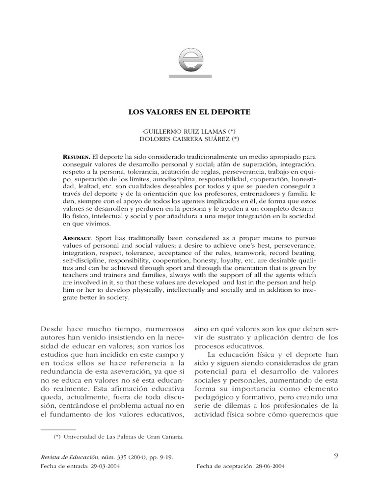 Valores Del Deporte | PDF | Plan de estudios | Deportes