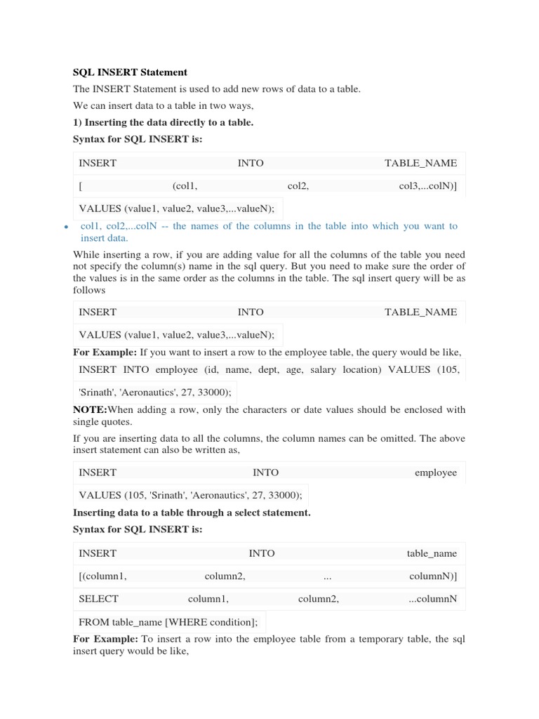 SQL INSERT Guide for Beginners | PDF | Teaching Methods & Materials