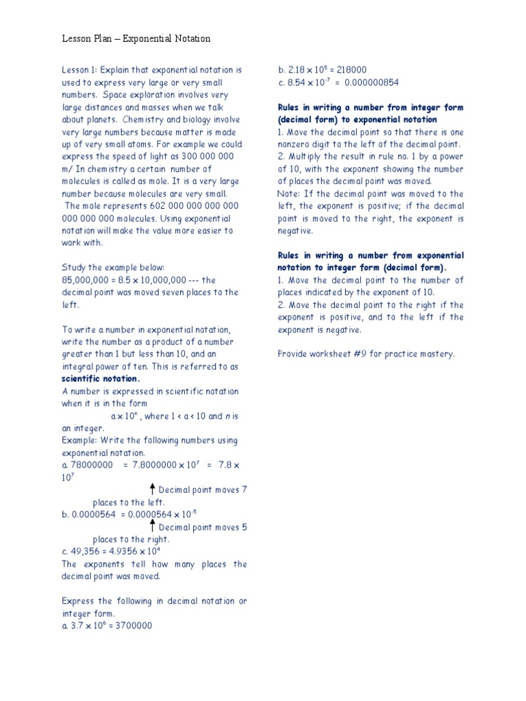 Lesson Plan - Exponential Notation B | PDF