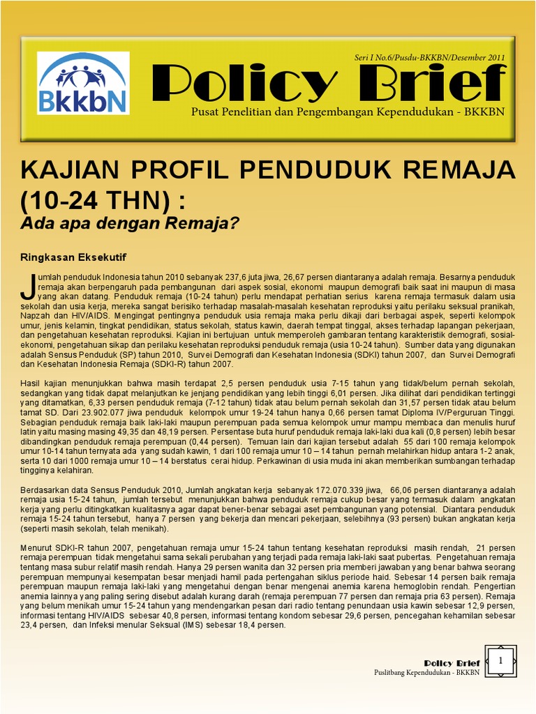 Policy Brief Kajian Profil Penduduk Remaja (1024 THN)