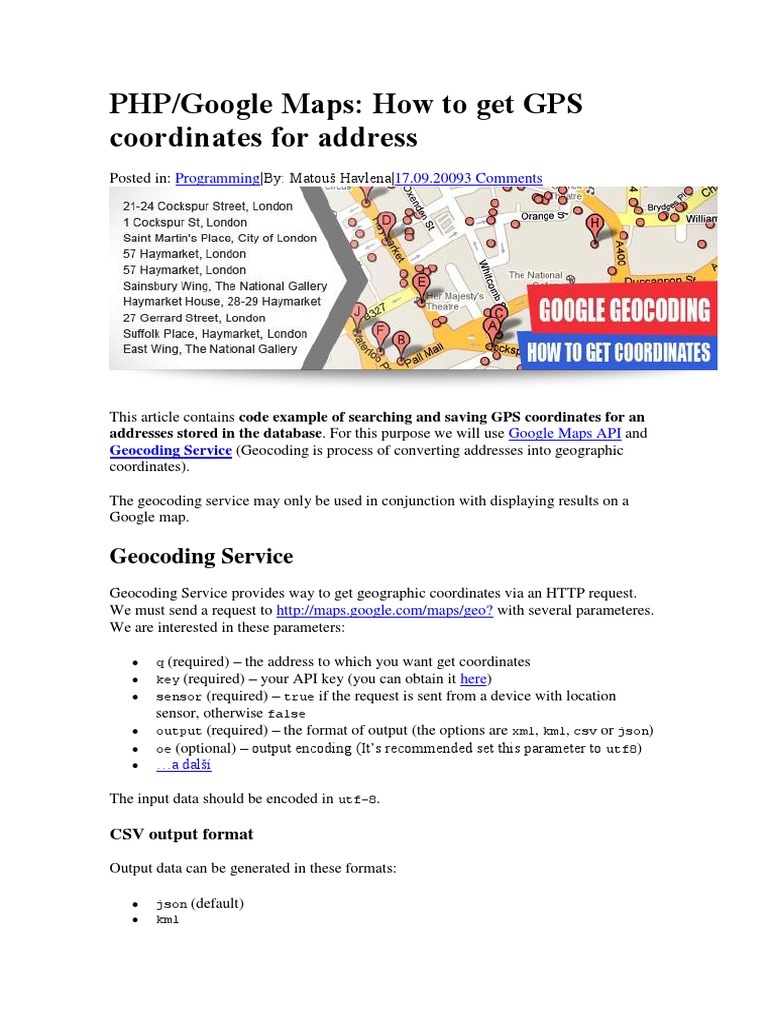 PHP Script for GPS Coordinates Retrieval | PDF | Json | Comma Separated ...