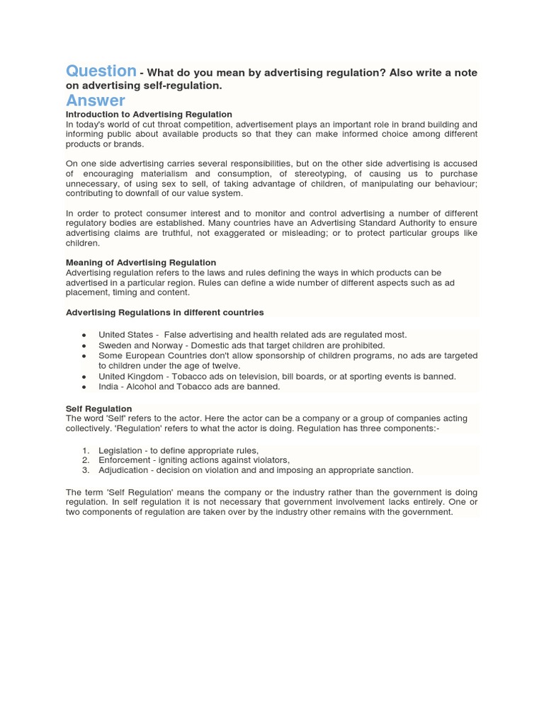 Overview of Advertising Regulation | PDF