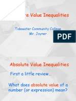 Absolute Value Inequalities: Tidewater Community College Mr. Joyner