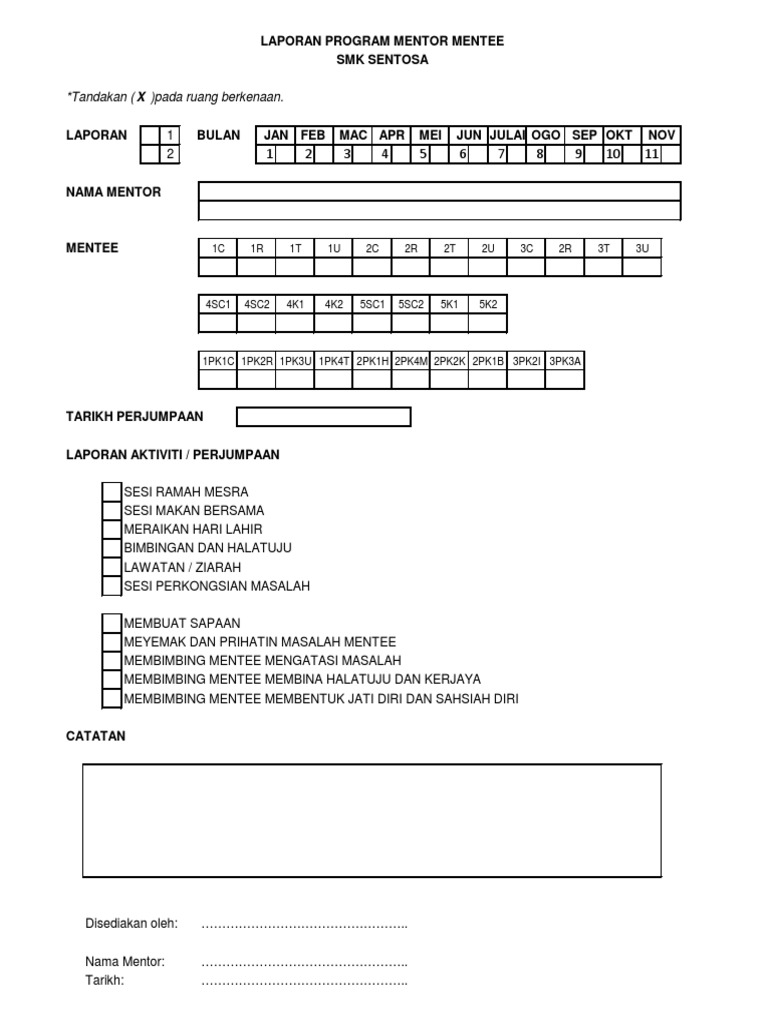 Borang Laporan Mentor Mentee Pdf