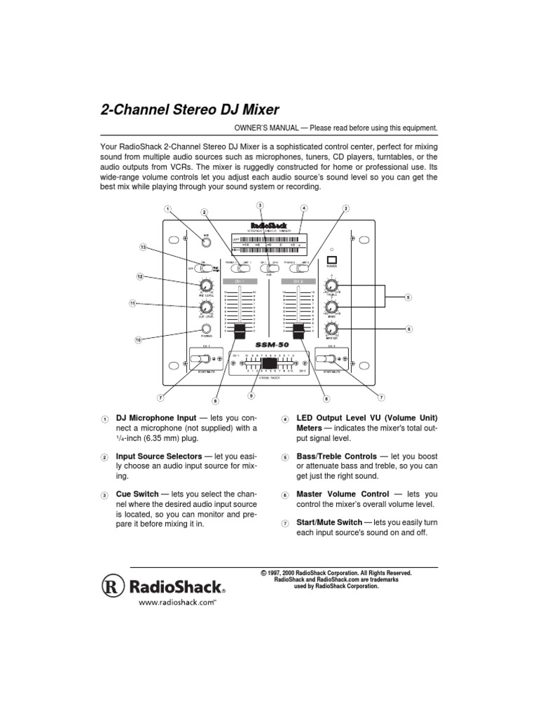 2 Channel Stereo DJ Mixer SSM-50 User Manual | PDF | Disc Jockey