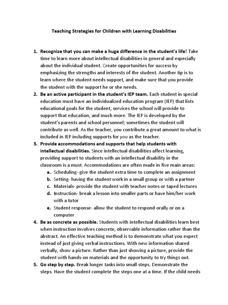 teaching strategies for children with learning disabilities