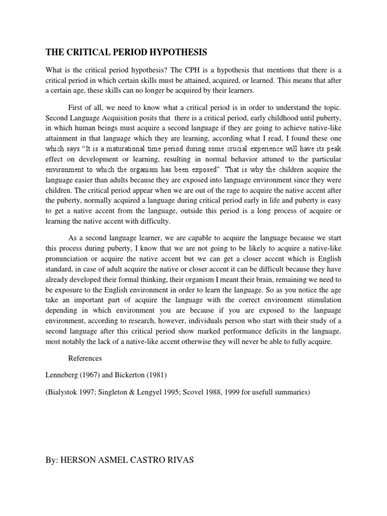 The Critical Period Hypothesis | PDF