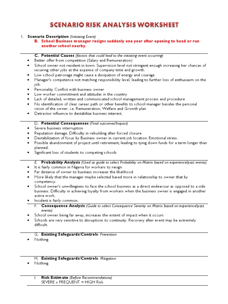 Worksheets Business Interruption Worksheet case b risk assessment worksheet assessment