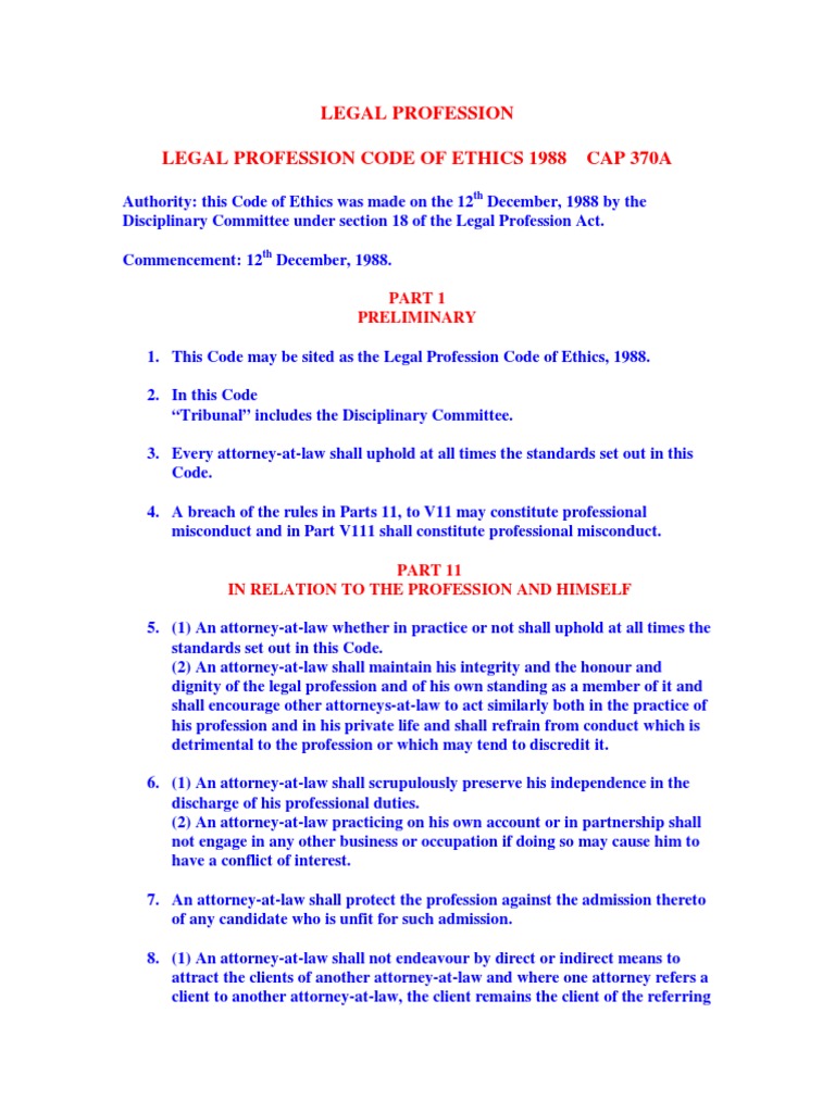 Legal Profession Code of Ethics Lawyer Prosecutor