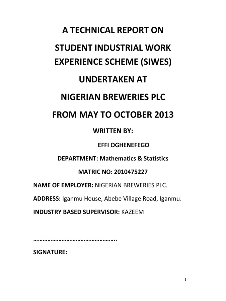 Siwes report in water board image