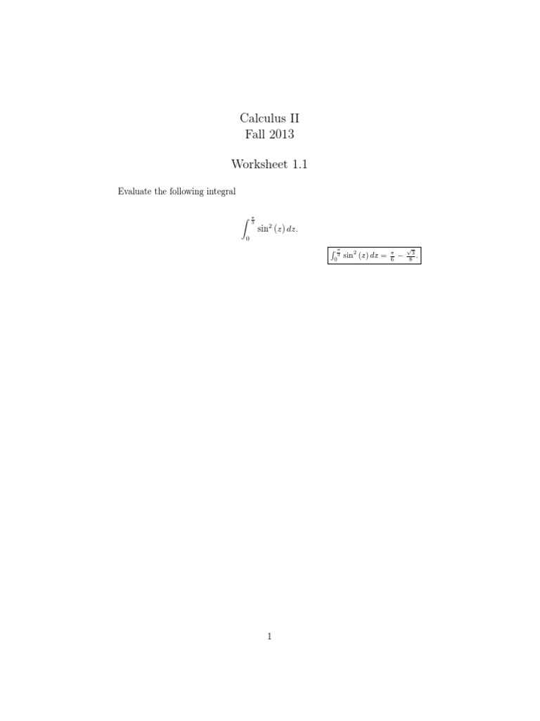 Integral Evaluation Worksheet 1.1 | PDF | Teaching Methods & Materials