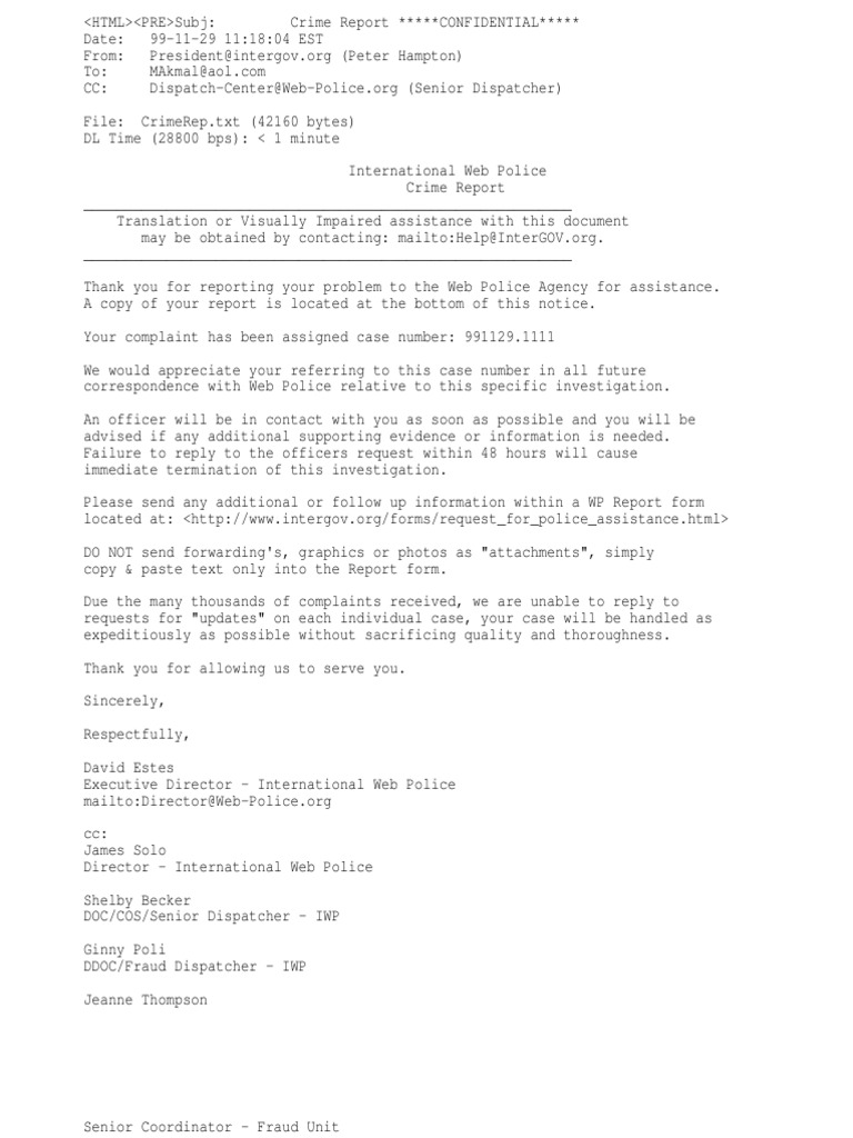 Report PDF Stalking Complaint