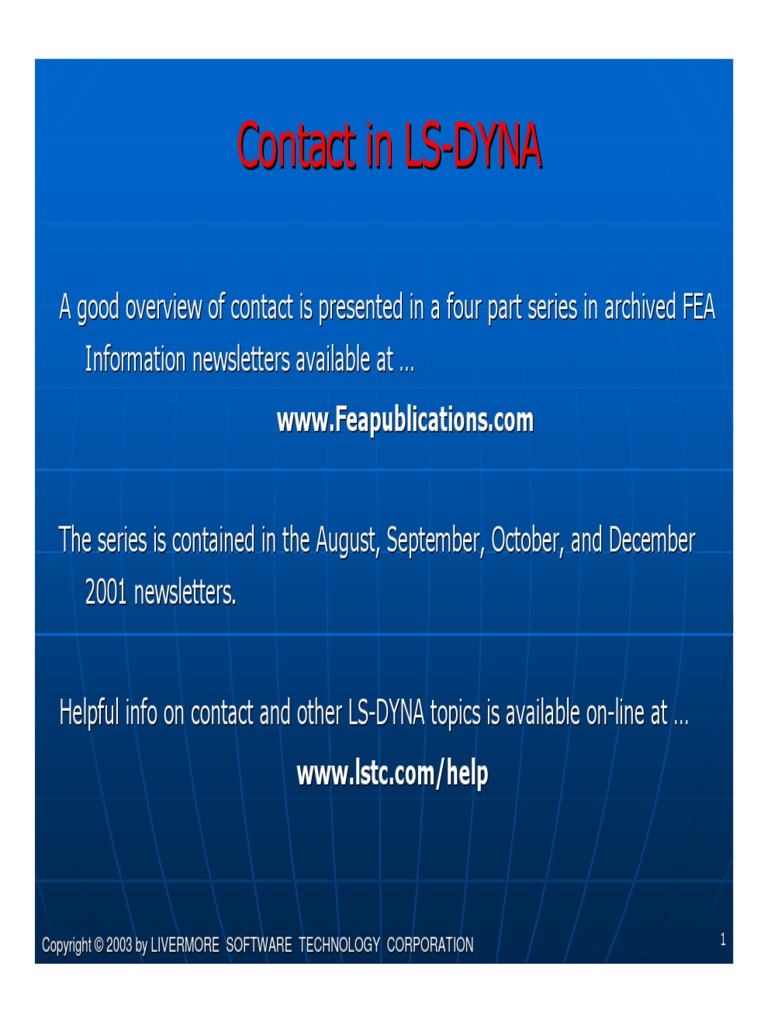 Overview Contact in LS DYNA