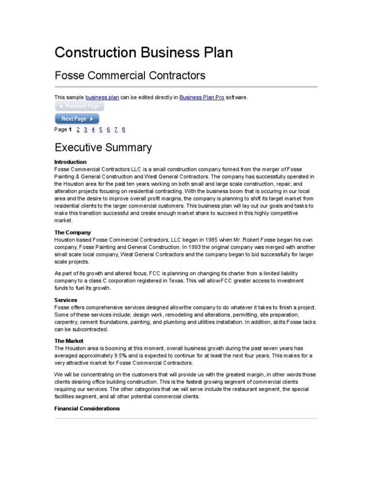 Construction Business Plan  PDF  Business Plan  Economies Of Scale