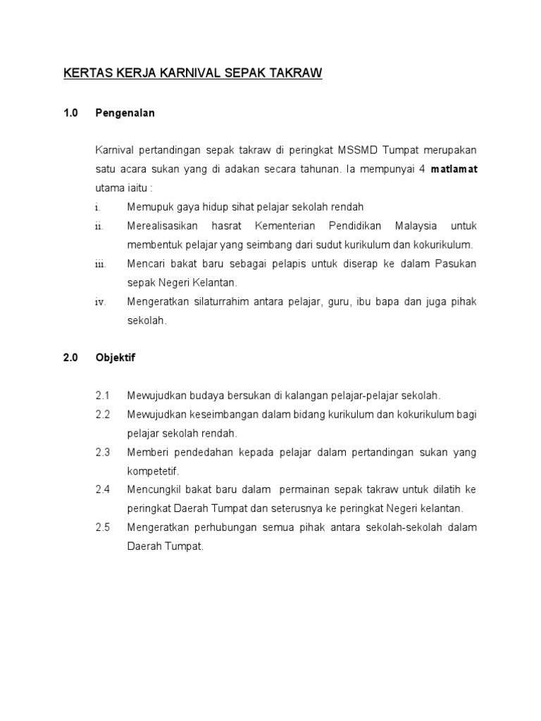 Kertas Kerja Karnival Sepak Takraw Pdf