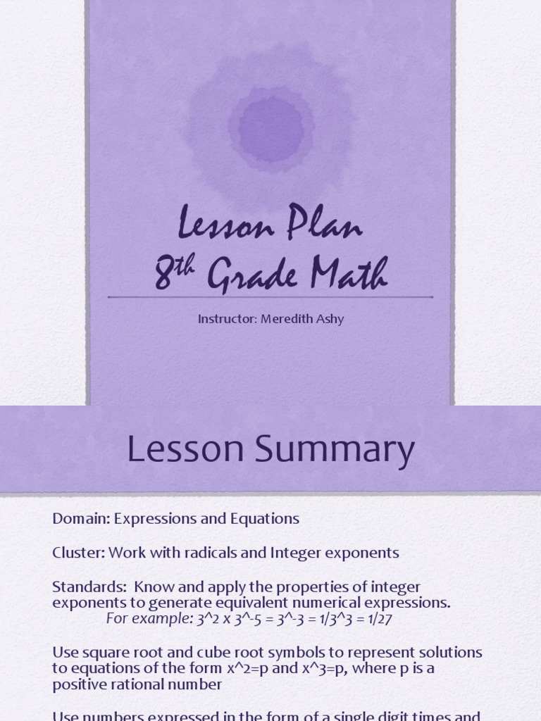 8th Grade Math: Exponents & Radicals Lesson | PDF | Teaching Methods ...