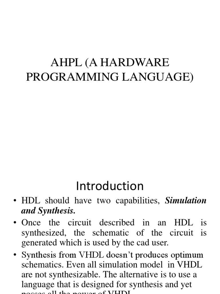 A Hardware Programming Language | Hardware Description Language | Vhdl