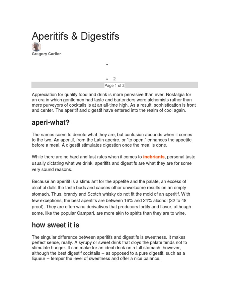 Understanding Aperitifs and Digestifs | PDF | Drink | Alcoholic Drinks
