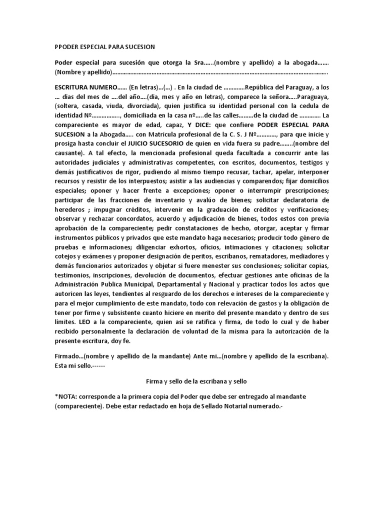 Poder especial para sucesión