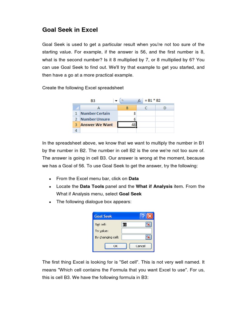Goal Seek in Excel | PDF | Microsoft Excel | Spreadsheet