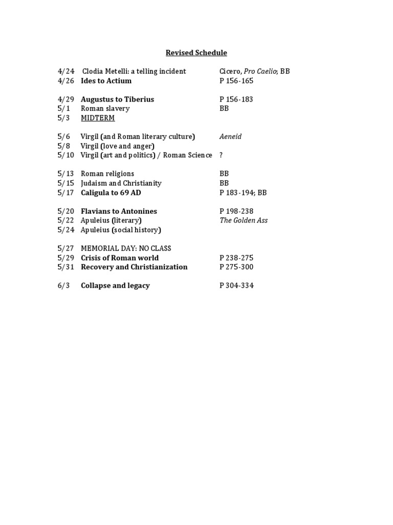 Roman History Course Schedule | PDF | Classics