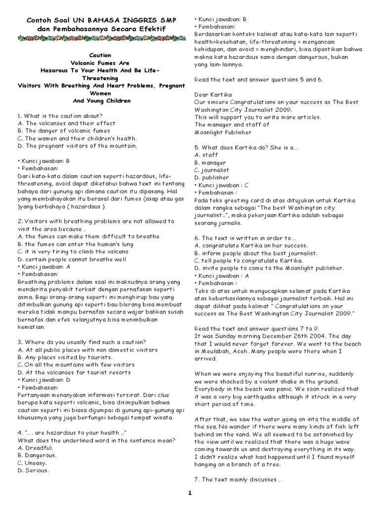 Contoh Soal  Teks Rumpang Bahasa  Inggris  Beserta  Jawabannya   Contoh Soal  Teks Rumpang Bahasa  Inggris  Beserta  Jawabannya