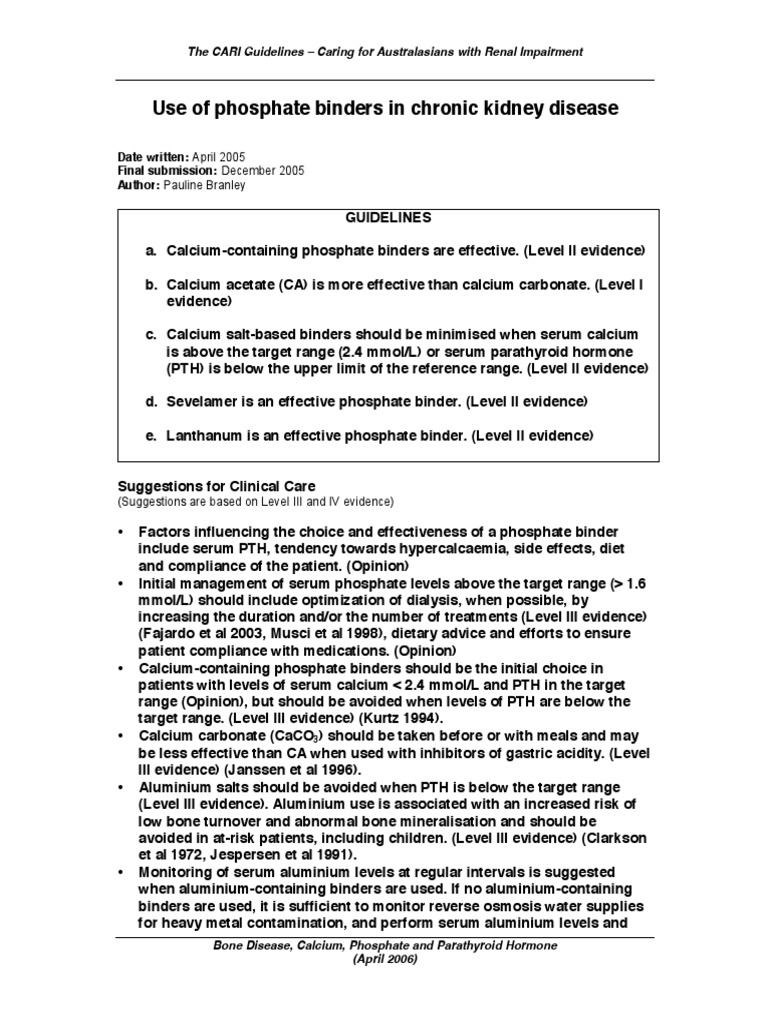 The Use of Phosphate Binders in CKD PDF Chronic Kidney Disease
