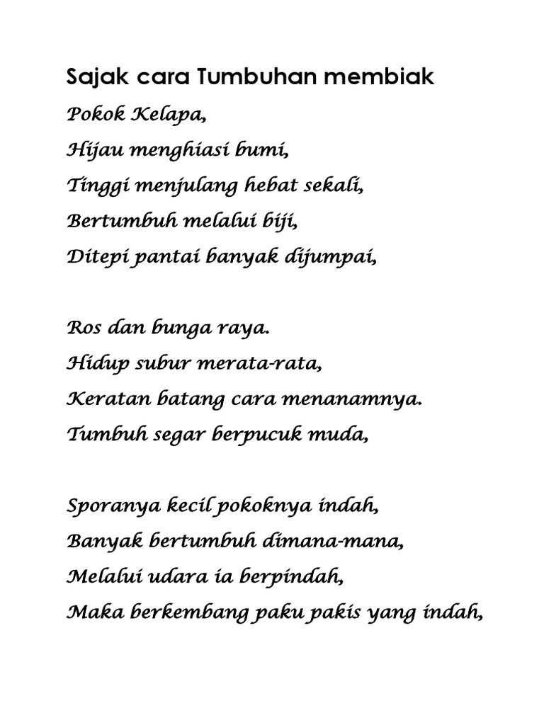 Sajak Cara Tumbuhan Membiak Pdf
