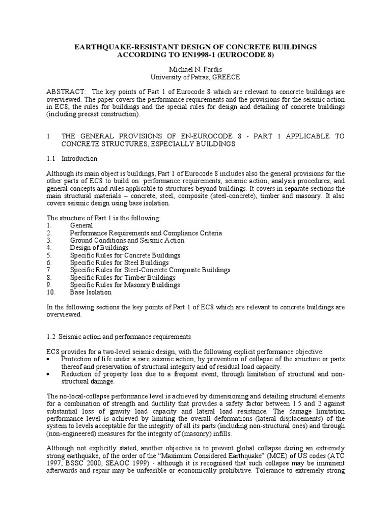 Earthquake Resistant Design of Concrete Buildings According To Eurocode ...