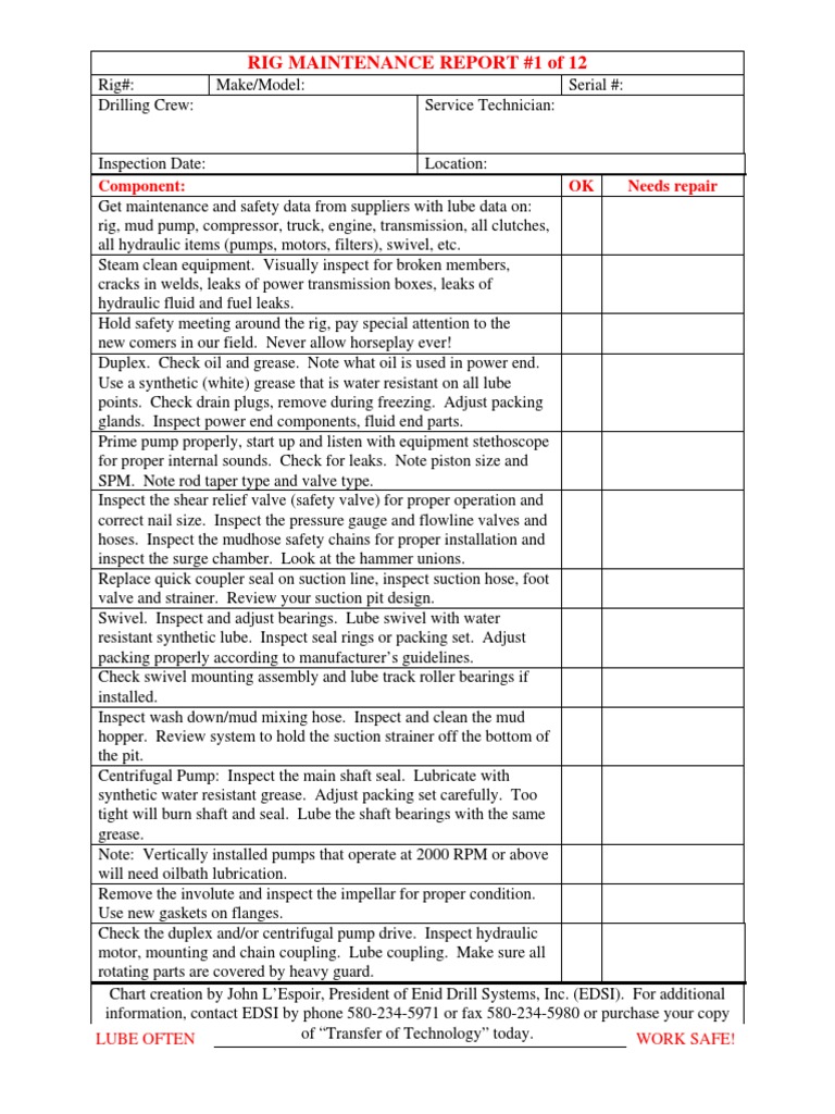 Comprehensive Rig Maintenance Report | PDF | Drilling Rig | Pump