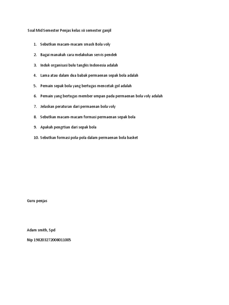 Soal Materi Bola Basket Kelas 12