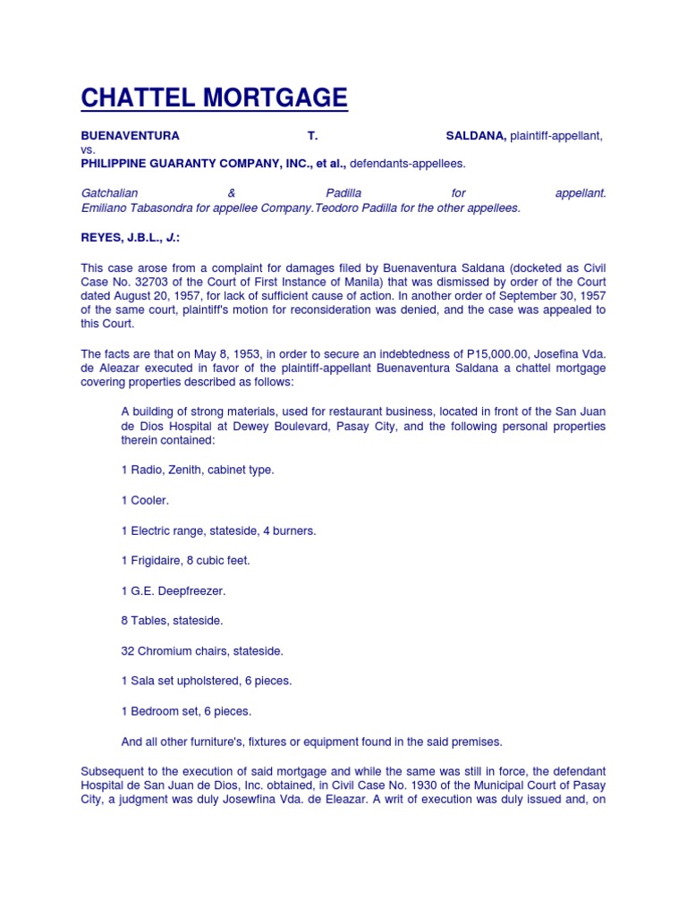 Chattel Mortgage PDF Foreclosure Mortgage Law