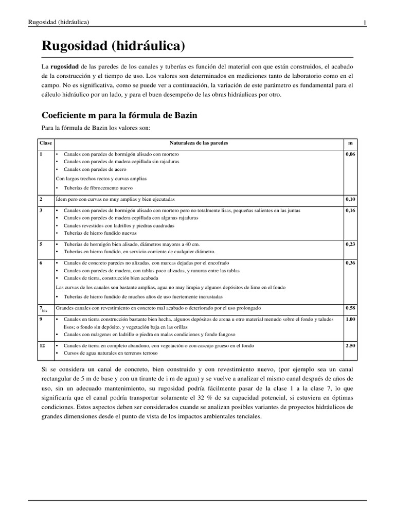 Rugosidad (Hidráulica) PDF Arboles Hormigón