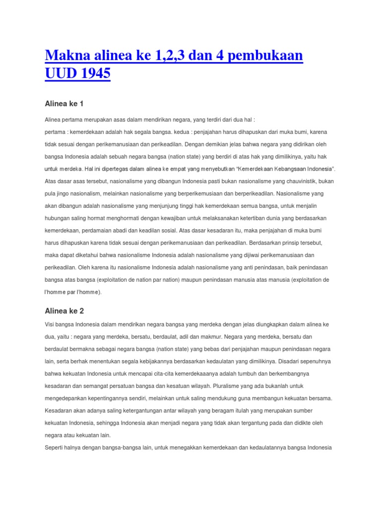 Makna Alinea Ke 1 2 3 Dan 4 Pembukaan Uud 1945