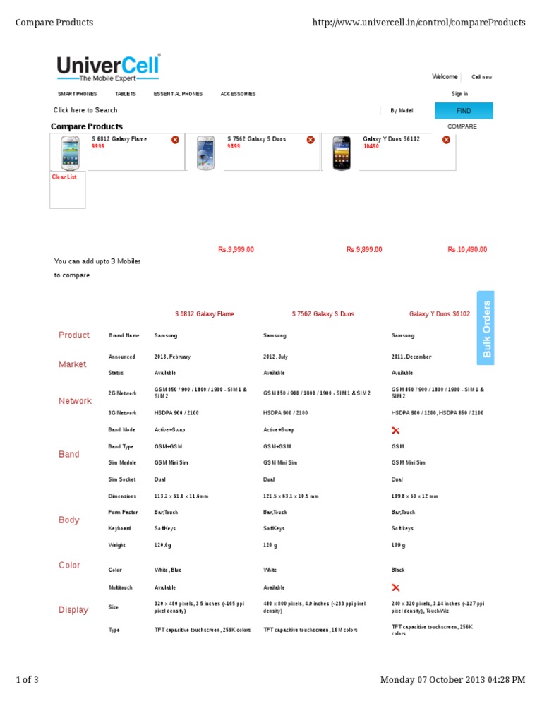 Samsung Phone Specs Comparison | PDF