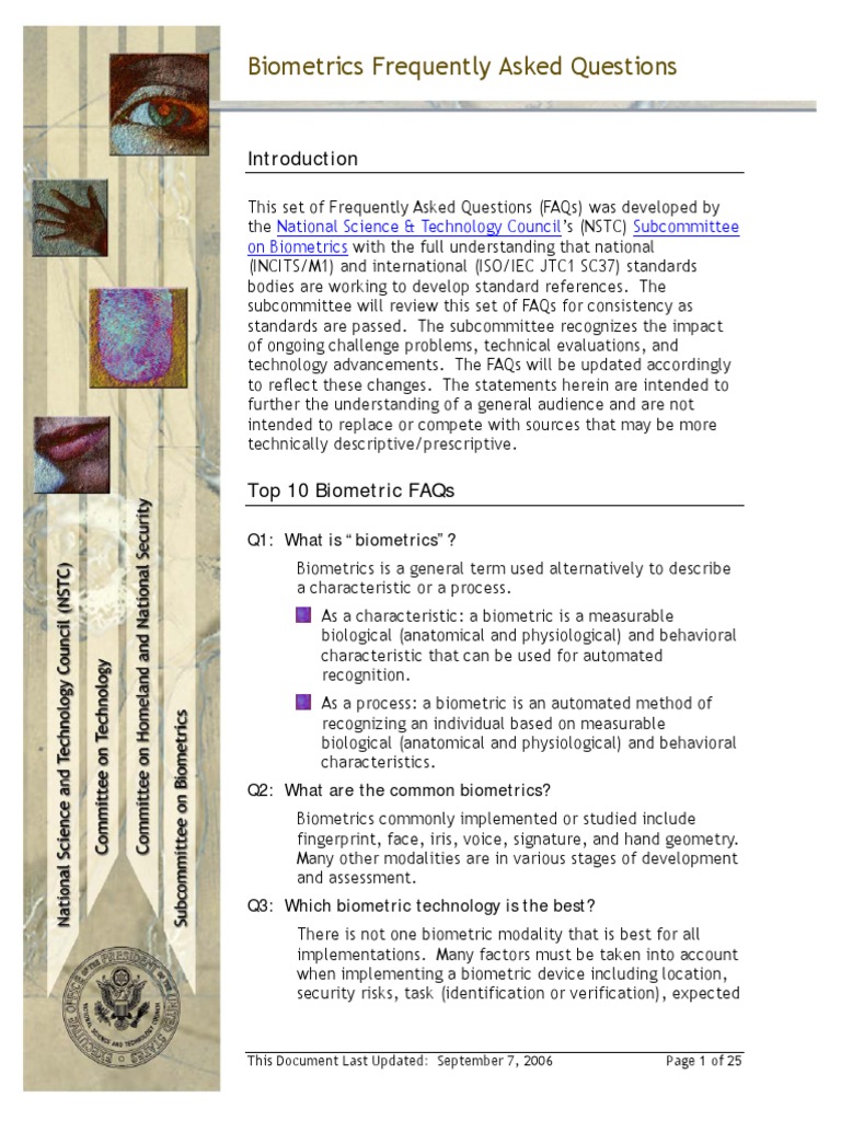 Biometrics Frequently Asked Questions: National Science & Technology ...
