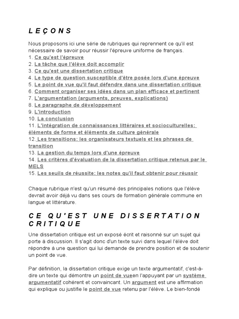 dissertation critique alloprof