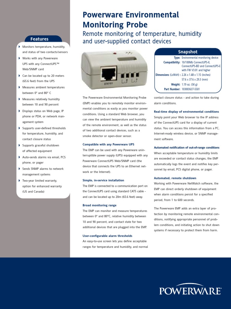 Powerware Environmental Monitoring Probe | PDF | Personal Computers ...