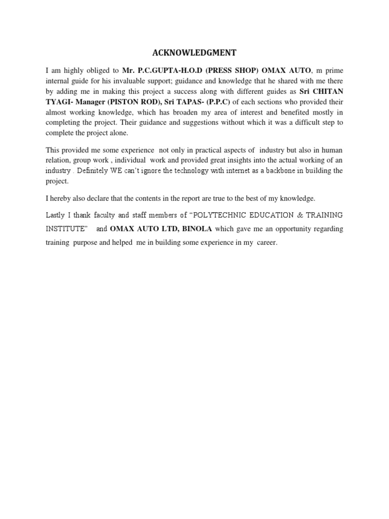 Acknowledgment of Project Support | PDF