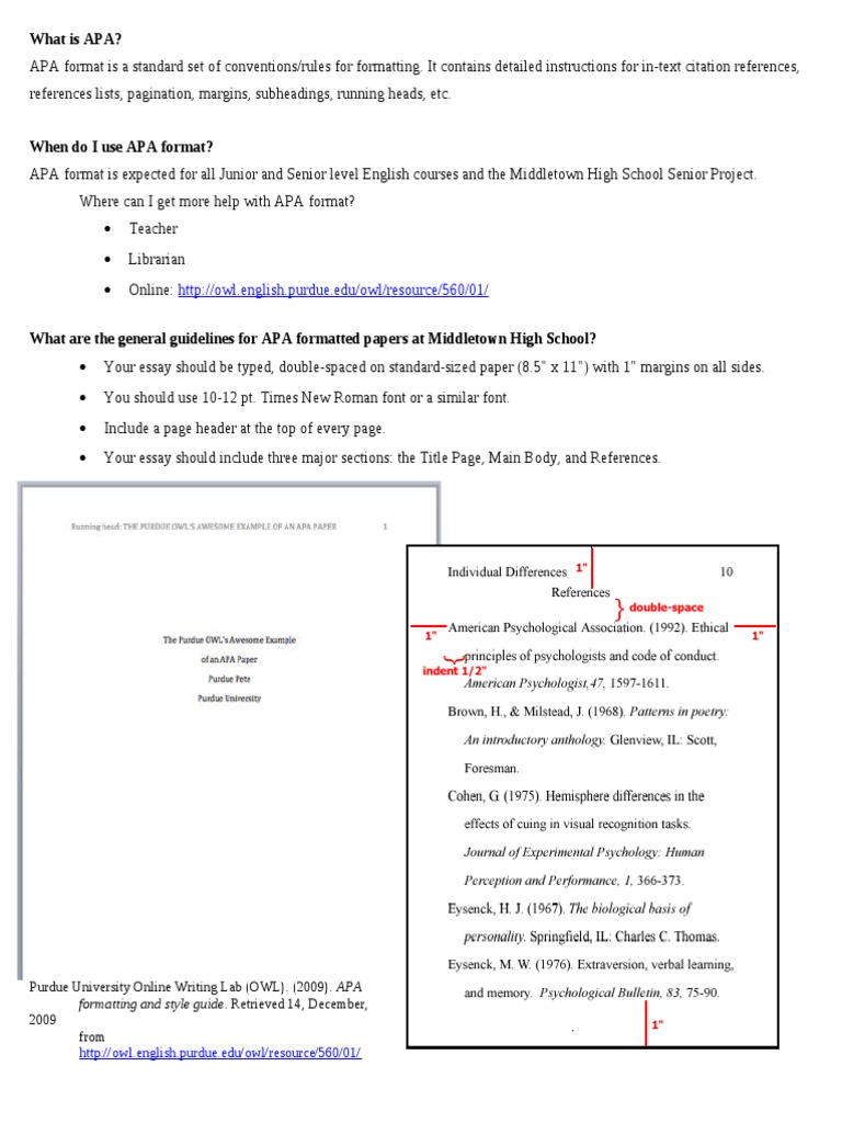 APA Guide for High School Students | PDF | Citation | Apa Style