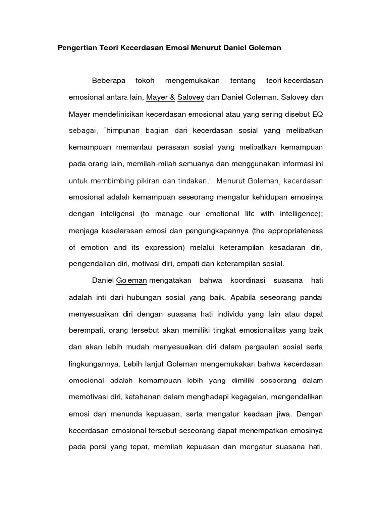 Pengertian Teori Kecerdasan Emosi Menurut Daniel Goleman Pdf