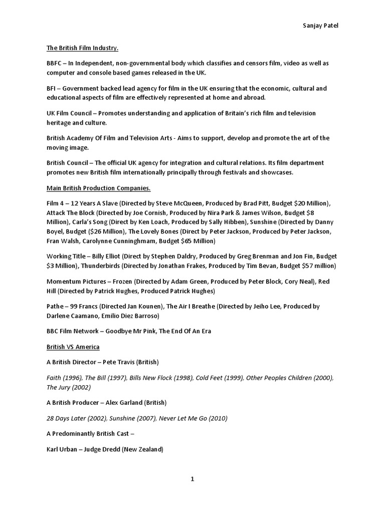 Overview of the British Film Industry | PDF | Cinema | Leisure