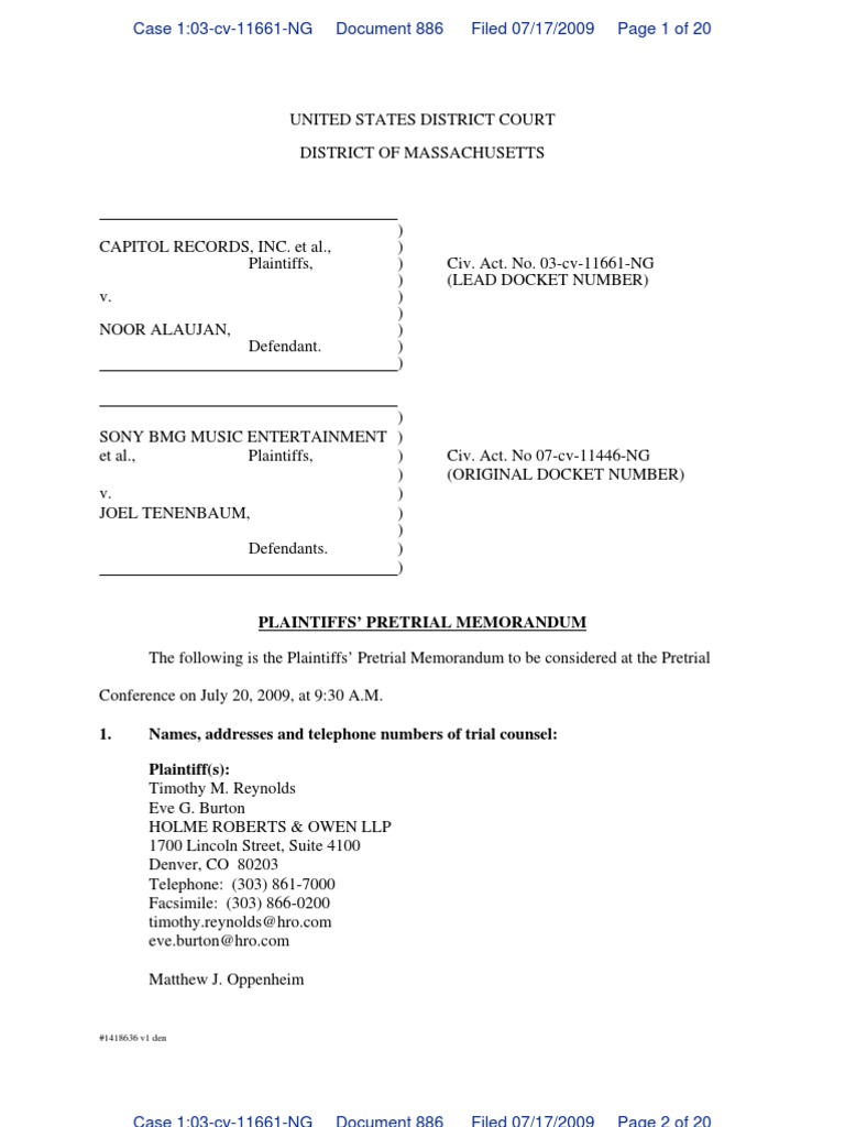 Plaintiffs' Pretrial Memorandum PDF Fair Use Copyright Infringement