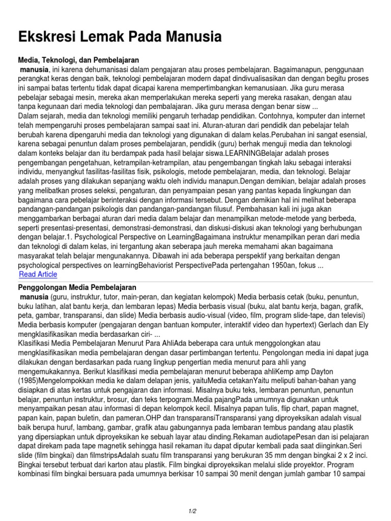 Ekskresi Lemak Pada Manusia | PDF