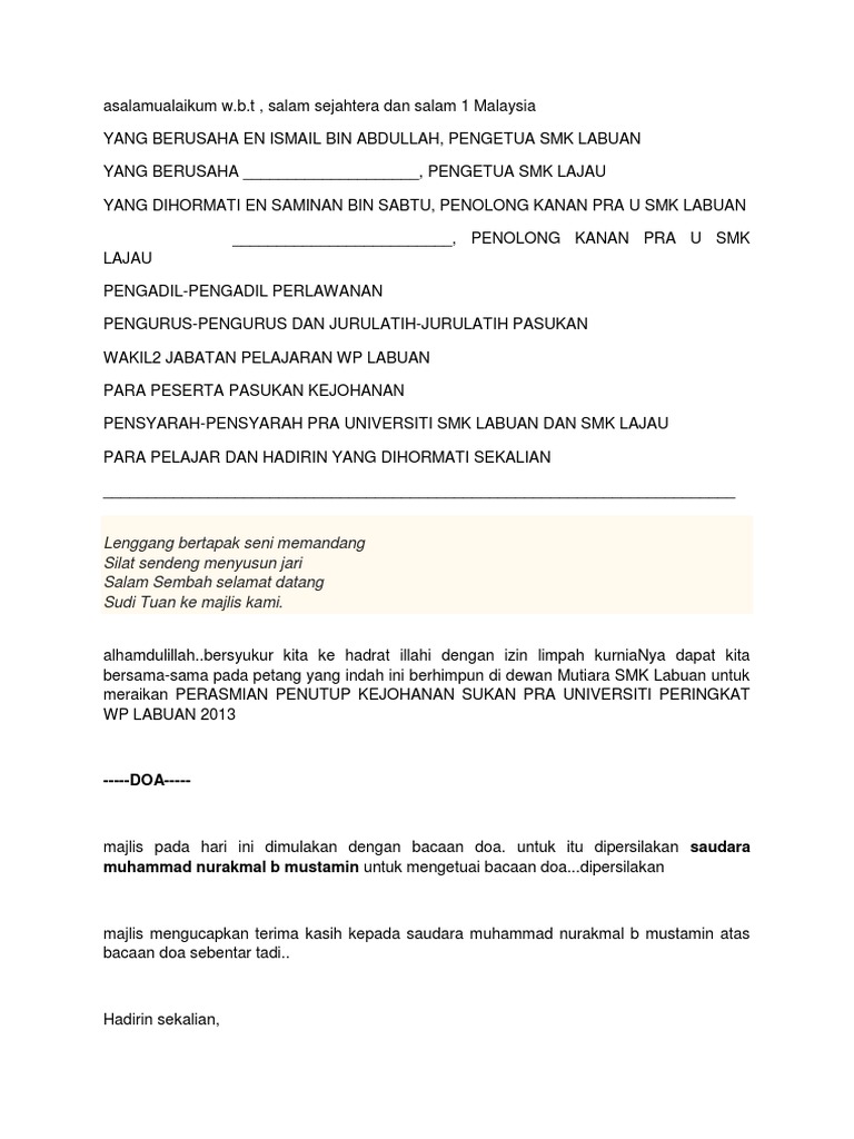 Ucapan Penutup Sukan Pdf