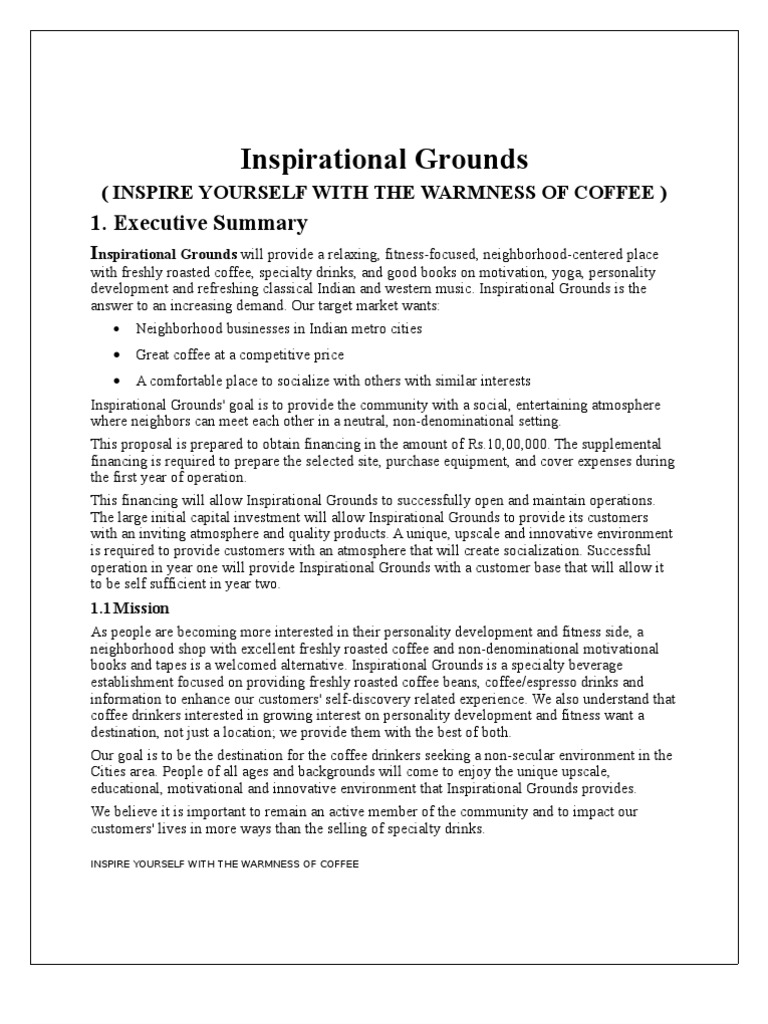 Executive SummaryInspirational Grounds PDF Coffee Drink