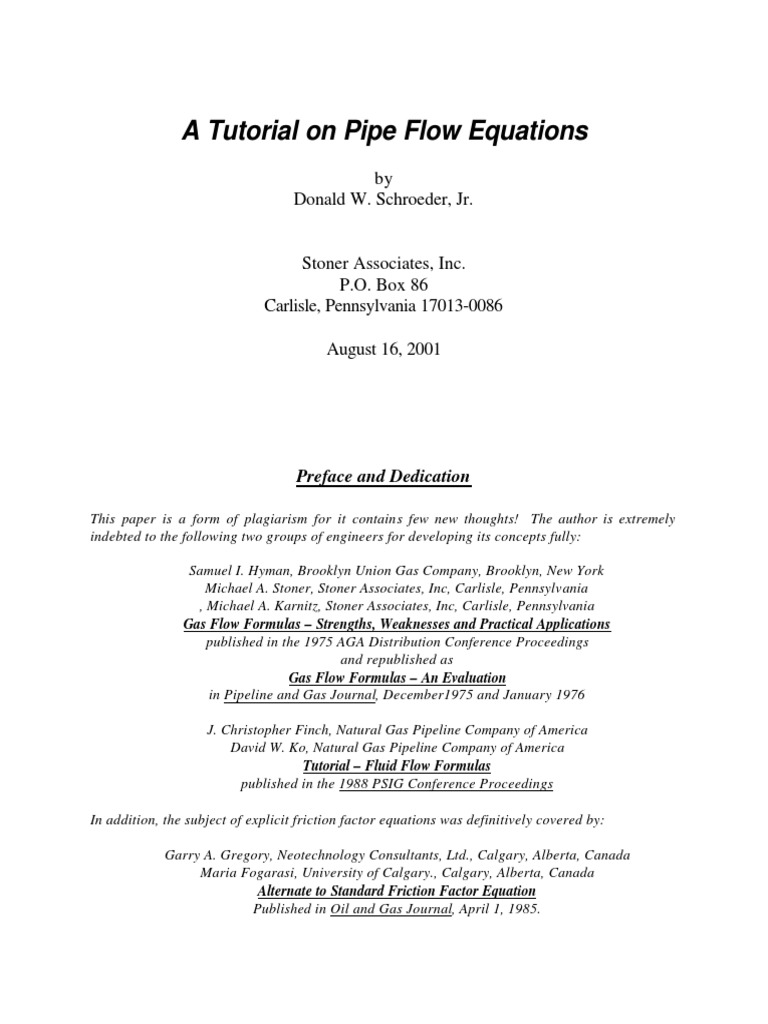 A Tutorial On Pipe Flow Equations | PDF