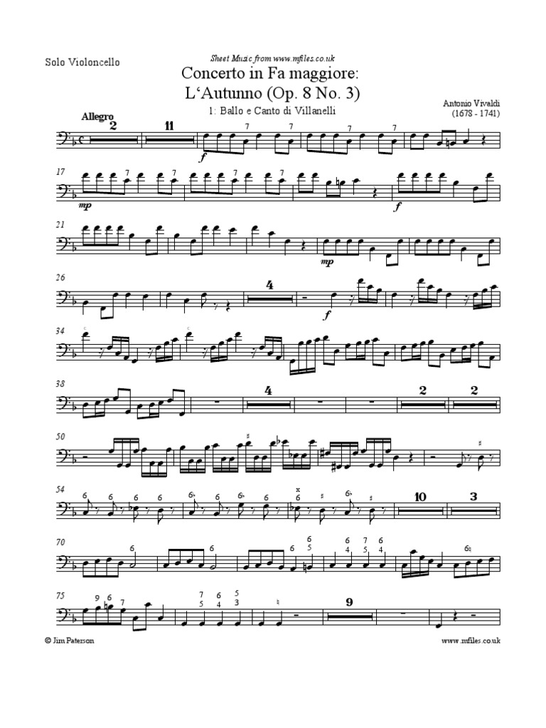 Autumn Solo Cello | PDF | Baroque Music | Compositions